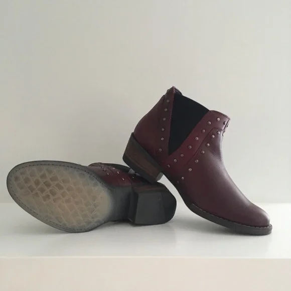 Genuine Leather Boot Bootie with Studs Red Wine - Picture 4 of 6